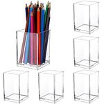 6 Pcs Acrylic Pen Holder Acrylic Pen Pot, Pen Pencil Holder Square Acrylic Pencil Organizer Transparent Pen Cup Clear Makeup Brush Holder Pencil Storage Basket for School Home, Office Desk Accessory