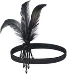 BABEYOND 1920s Flapper Headpiece Roaring 20s Feather Headband Roaring 20s Gatsby Hair Accessories (Black)