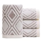 Pidada Hand Towels Set of 4 Diamond Pattern 100% Cotton Absorbent Soft Decorative Towel for Bathroom 13.4 x 29.5 Inch (Beige Brown)