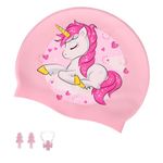 Primalite UNICORN Swim Caps for Kids- Aged 5-14 Years Old, Cute Cartoon Design, Silicone Waterproof Comfy Bathing Cap Swimming Hat for Long & Short Hair, Waterproof Stretchy for Children, Boys & Girls