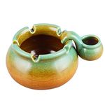 K COOL Ashtray, Ceramic Ashtrays for Cigarettes & Cigar, Tabletop Ashtrays with Small Jar, Handmade Smoking Ash Tray for Outdoor Weed Outside Indoor Weed Patio Home Decoration Women Men (Green)