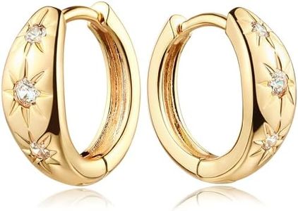 MEVECCO Gold Chunky Huggie Hoop Earring 18K Gold Plated Dainty Handmade Hypoallergenic Sleeper Hoop Earrings for Women, Brass, Cubic Zirconia