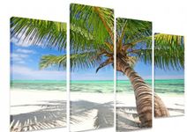 Multi Split Panel Canvas Artwork Art - Tropical White Sand Beach Palm Tree Sea Ocean Island Paradise Coast - ART Depot OUTLET - 4 Panel - 101cm x 71cm (40"x28")