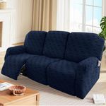 OKYUK Recliner Chair Covers - Stretch Jacquard Recliner Cover, Furniture Protector for Kids & Pets, Anti-Slip Recliner Covers with Side Pockets for Storage (Dark blue Checkered, 3 Seater)