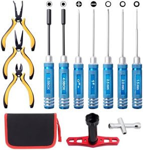 RC Car Tool Kit - Screwdriver Set (Flat, Phillips, Hex), Pliers, Wrench, Repair Tools for Quadcopter Drone Helicopter Airplane, Accessories Compatible with Traxxas R C Cars Trucks Models - 12pcs