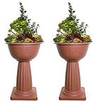 HOMION Set of 2 Terracotta Pedestal Flower Plant Planter Pot 40cm Jardinière Round Planter Pot Venetian Plastic Garden Bowl Free Standing