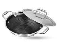 Vinod SAS Pro Platinum Triply Stainless Steel Non Stick Kadhai with Lid - 3.7 Litre, 28 cm | Ceramic Coating | Honeycomb Design Induction Base - 5 Year Warranty