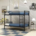 JURMERRY Bunk Beds Metal Frame Twin Over Twin with Black Slat & Ladder Heavy Duty Steel Bed Frame (Deep Black)