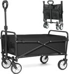 Wagon Cart Foldable, Collapsible Folding Wagon with All-Terrain Wheels & Adjustable Handle, Portable Heavy Duty 200LBS Weight Capacity for Grocery Shopping, Sport, Camping, Garden, Outdoor (Medium)