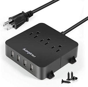 Power Strip with USB - Wall Mountable Power Strip with 4 USB Ports & 3 Outlets with On/Off Switch & 5ft Extension Cord for Cruise Ship, Travel, Hotel, Office (Black)