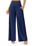 KISSMODA Women's Trendy Tall Yoga Pants High Waisted Casual Loose Fit Womans Comfy Lounge Wide Leg Pant with Pockets(Navy,S)