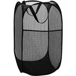 BATTOO Strong Mesh Pop Up Hampers for Laundry, Collapsible Laundry Baskets with Side Pocket Carry Handles for Laundry Room, Bathroom, Kids Room, College Dorm or Travel Black