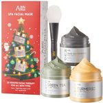 ANAI RUI Christmas Face Mask Gift Set, Turmeric Clay Mask - Green Tea Clay Mask - Dead Sea Minerals Mud Mask, Festive Christmas Skincare,Skincare Gift 2.5 oz each