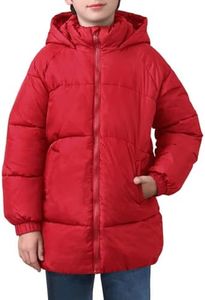 uideazone Boys' Hooded Winter Jacket Warm Fleece Lined Kids Puffer Coat Windproof Waterproof Outwear, Red, 11-12Y