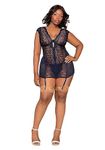 Dreamgirl Women's Plunging Neckline Garter Slip Lingerie Set, Nocturnal, 3X Plus (pack of 2)