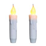 CVHOMEDECO. Flickering Taper Candles LED Drip Flameless Candles, Battery Operated with Timer, White, 4-3/4 Inch, Set of 2