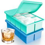 Large Ice Cube Tray 2 Pack, Lxndaser 2 Inch Silicone Ice Cube Molds for Whisky, Cocktail, Big Square Silicone Ice Trays With Lid, Leak-Proof Stackable Design for Freezer, Iced Coffee, Bourbon Drinks