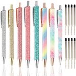 JPSOR 8pcs Ballpoint Pens Metal Retractable Pen, Black Ink Medium Point 1mm, Glitter Rose Gold Click Ball Pens, Gifts for Women, School and Office Supplies, Business