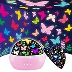 Butterfly Kids Toys for 3-8 Year Old Girls,360° Rotating Night Light Kids Projector 16 Colors Glow in The Dark Stars, 2 in 1 Birthday Christmas Gifts for 3 4 5 6 7 8 Year Old Girl Girls