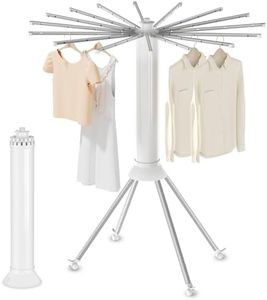 Four-Legged Clothes Drying Rack, Portable and Foldable Space Saving Laundry Drying Rack, Outdoor Folding Dry Rack with 4 Pulleys & 16 Poles, Collapsible Aluminum Indoor Dry Rack for Balcony, Poolside