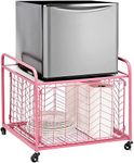 INDIAN DECOR. 36770 Rolling Cart, Chevron Wire Sliding Drawer Basket, Metal Frame, Swivel Rotating Wheels 2-Tier Storage Stand For Mini Fridge.