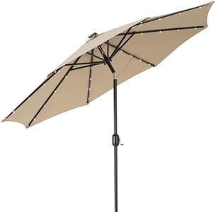 soges Sombrilla Excentrico con Luces LED Solar, Parasol para Terraza Jardín Balcón Patio con Manivela, Protección UV para Jardín, Terraza, Playa o Cafetería, Φ264 x 244 cm