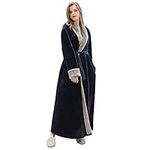 KINOW Long Hooded Bathrobe for Womens Flannel Fleece Robes Housecoat Nightgown Navy XL