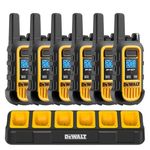 DEWALT Heavy Duty Walkie Talkies - Waterproof 2-Way Radio, Shock Resistant, Long Range & Rechargeable Two-Way Radio with VOX (6 Pack (1 Watt))