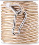 Rainier Supply Co. Boat Anchor Line - 100 ft x 13/8 inch Anchor Rope - Double Braided Nylon Anchor Boat Rope with 316SS Thimble and Heavy Duty Marine Grade Snap Hook - White/Gold