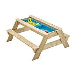 TP Toys Picnic Table & Sandpit Wooden | 110 cm x 102 cm x 50 cm | Outdoor Wooden Sand and Water Play Table | Sand Box for Kids 3+