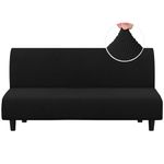 Turquoize Futon Cover Stretch Armless Sofa Slipcover Spandex Non Slip Soft Couch Sofa Cover Futon Cover Without Arms Futon Slipcovers for Living Room Furniture Protector with Elastic Bottom, Black