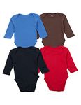 Leveret 4 Pack Long Sleeve Baby Boys Bodysuit 100% Cotton, Multi Solid 1, 12-18 Months