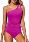 Holipick One Shoulder One Piece Swimsuit for Women Tummy Control Bathing Suits Modest Full Coverage Keyhole Swimwear, Pink, Large