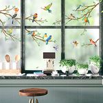 decalmile Summer Tree Branch Double Sided Window Clings Hummingbirds Birds Window Decals Anti-Collision Glass Window Doors Window Stickers