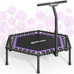 BCAN 51" Hexagon Mini Hexagon Trampoline, Max Load 450 LBS Fitness Trampoline with T-Adjustable Handle Bar, Silent Bungees, Larger, More Stable, Quieter Exercise Rebounder for Adults - Purple