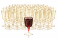 MATANA 50 Premium Plastic Wine Glasses with Gold Glitter (180ml) - Reusable Hard Plastic Wine Cups for Cocktails, Dessert, Large Parties, Weddings, Birthdays, Picnic