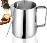 Milk Frothing Pitcher, 12oz/350ml Milk Frother Cup Stainless Steel Jug Steaming Pitcher for Espresso - Latte Art Chai Cappuccino Hot Chocolate