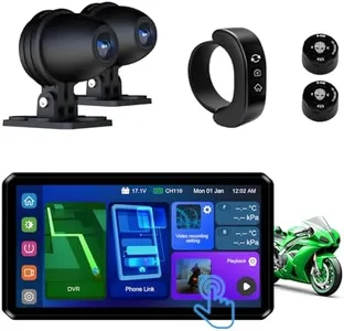 AlienRider M12S Motorcycle Streaming Smart System,77G Millimeter-Wave Radar Blind Spot Warning,Wireless Connectivity CarPlay/Android Auto,Rearview Streaming Lane Assist,1080P HD Dashcam,TPMS