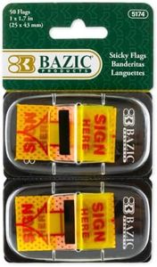 BAZIC Products Neon Page Marker Dispensers – Sticky Notes for Study Materials, Office Use, Sign Here & Notary Supplies, Colored Page Markers for Books and Documents, 50 Flags/Pack, 288-Packs
