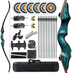 Black Hunter Original Recurve Bows Bow and Arrow for Adults Archery Set Hunting Bow 60" 20-60 lbs Right Hand Wooden Riser with Carbon Arrows and Bow Case for Outdoor Shooting Competition (45 lbs)