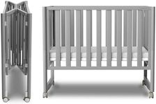 MAMAZING EvoNook 6-in-1 Convertible Mini Crib - Easy Assembly, Portable Folding Baby Mini Crib with Mattress, 100% New Zealand Pinewood, 4 Adjustable Mattress Heights, Grey with Mattress