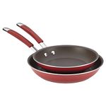 Rachael Ray Cucina Hard Porcelain Enamel Nonstick Skillet Set, 9.25-Inch and 11-Inch, Cranberry Red