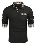 COOFANDY Men's Classic Casual Long Sleeve Plaid Collar Polo Shirt with Pockets