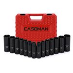 CASOMAN 1/2-Inch Drive Deep Impact Socket Set, Metric, Cr-V, 6-Point, 10 mm - 24 mm, 14-Sockets Set