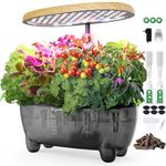 DRYADES Hydroponic Growing System Kit 12 Pods, Smart Herb Garden Planter with 24W Full Spectrum LED Grow Light, Indoor Garden Planter for Home/Office/School (Wood Grain)