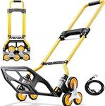 Upgraded Stair Climber Hand Truck and Dolly, Foldable Trolley Cart with Wheels for Stairs with Telescoping Handle & Rubber Wheels, Stair Climber Trolley with 2 Elastic Ropes for Effortless Moving