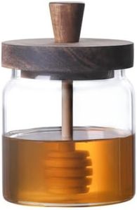 ANSQU Honey Pot, Airtight Glass Honey Jar with Dipper Stick and Wooden Lid, Honey Containers for Storing Honey, Mason Jar for Home Kitchen, 17oz