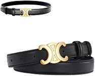 Womens Double C Leather Belts Thin Black Belt with Gold Buckle for Jeans,Ladies Fashion Designer Belts for Pants Dresses (Black115)