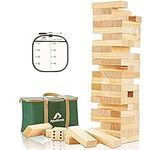 ApudArmis Giant Tumble Tower (Stack from 2Ft to Over 4.2Ft), 54 PCS Pine Wooden Stacking Timber Game with 1 Dice Set - Classic Block Giant Outdoor Game for Kids Adults Family