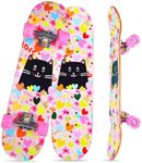 Skateboards for Beginners Kids Boys Girls Teens and Adults, 31 Inch Complete Standard Skateboards with 7-Layer Maple Double Kick Deck Unicorn and Skull Design (Kitten)